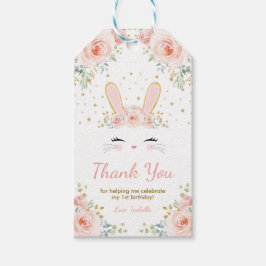 Cute Bunny Rabbit Birthday  Guld Blommigt Party Presentetikett