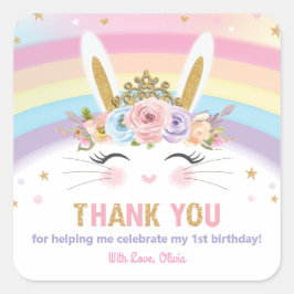 Cute Bunny Rabbit Birthday Tack Favor Fyrkantigt Klistermärke