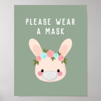 Cute Bunny Rabbit Blommigt Bära Mask Grönt Covid