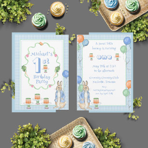 Cute Bunny Rabbit Blue 1 Birthday Party Inbjudningar
