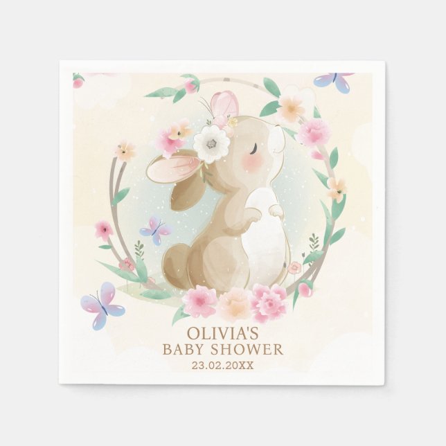 Cute Bunny Rabbit Boho Chic Baby Shower Pappersservett (Framsidan)