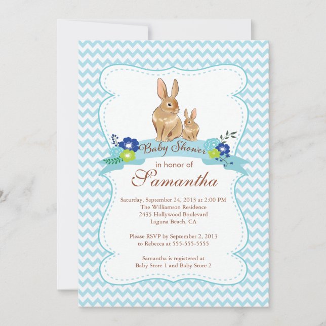Cute Bunny Rabbit Boy Shower-inbjudningar Inbjudningar (Framsida)