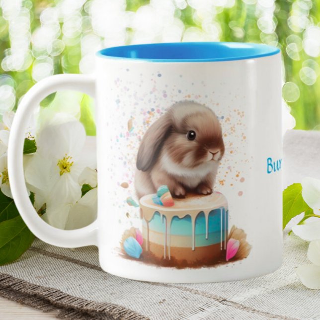 Cute Bunny Rabbit Chef Baker Cake Två-Tonad Mugg (Skapare uppladdad)