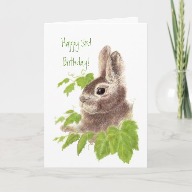 Cute Bunny Rabbit Child's 3rd Birthday Animal Kort (Framsida)