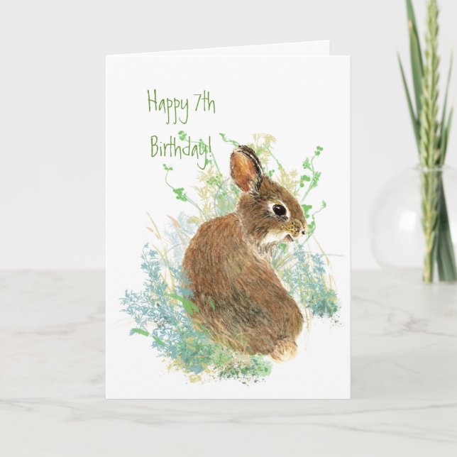 Cute Bunny Rabbit Child's 7:e Birthday Animal Kort (Framsida)