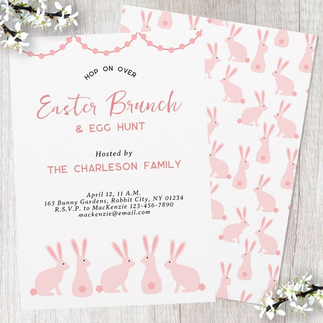 Cute Bunny Rabbit Easter Brunch Inbjudningar (Pink Bunny Rabbit Easter Brunch invitation)