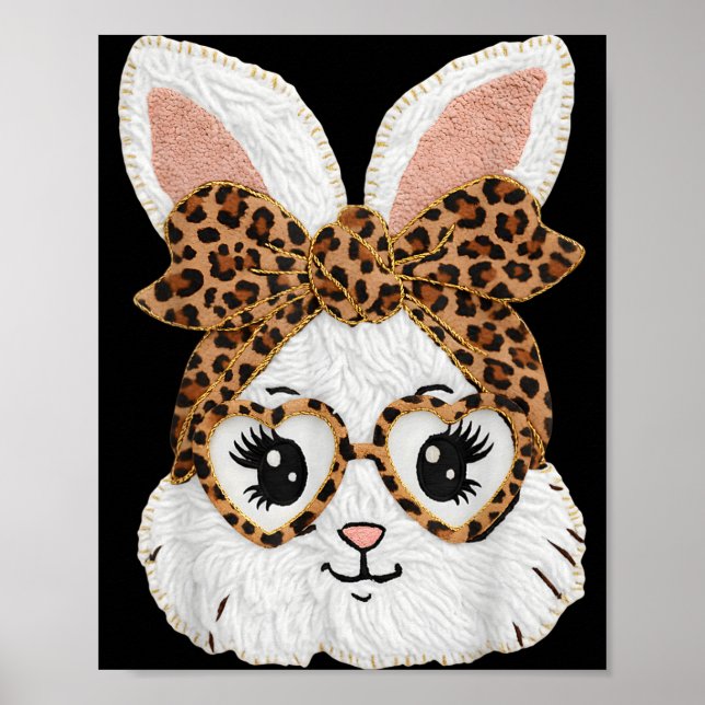 Cute Bunny Rabbit Face Leopard Gles Girl Happy Eas Poster (Framsidan)
