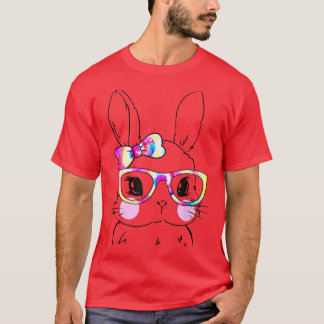 Cute Bunny Rabbit Face Tie Dye Glasses Girl Happy  T Shirt