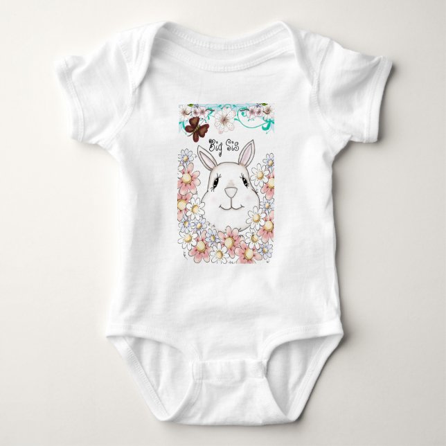 Cute Bunny Rabbit Flowers & Butterflies Tee (Framsida)