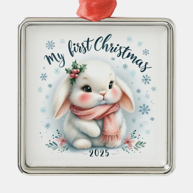 CUTE BUNNY RABBIT FOR MY FIRST CHRISTMAS JULGRANSPRYDNAD METALL (Framsidan)