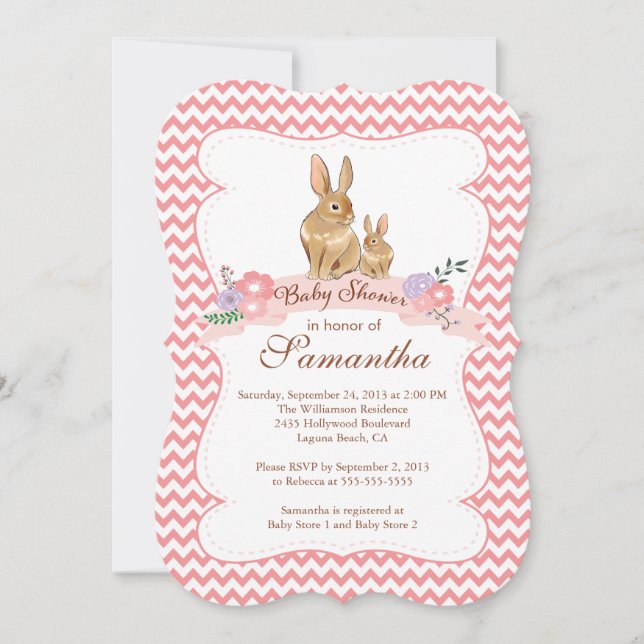 Cute Bunny Rabbit Girl Baby Shower-inbjudningar Inbjudningar (Framsida)