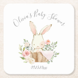 Cute Bunny Rabbit Girl Baby Underlägg Papper Kvadrat
