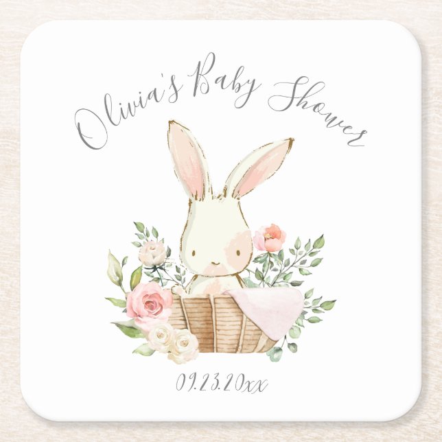 Cute Bunny Rabbit Girl Baby Underlägg Papper Kvadrat (Framsidan)