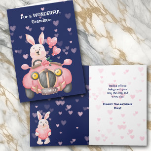Cute Bunny Rabbit Grandson Valentine Card Helgkort