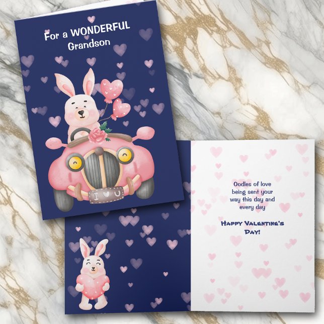 Cute Bunny Rabbit Grandson Valentine Card Helgkort (Skapare uppladdad)