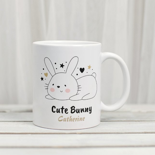 Cute Bunny Rabbit Hearts Personlig Namn Kaffemugg (Skapare uppladdad)