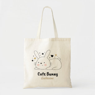 Cute Bunny Rabbit Hearts Personlig Namn Tygkasse