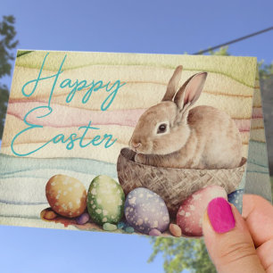 Cute Bunny Rabbit i Basket-Anpassningsbarna Helgkort