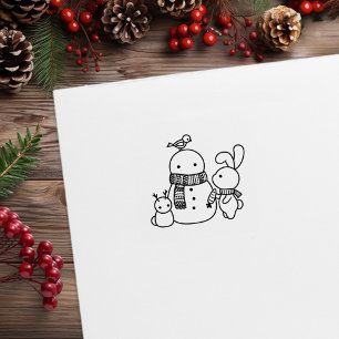 Cute Bunny Rabbit Lägger till morot i Snögubbe 1 x Stämpel