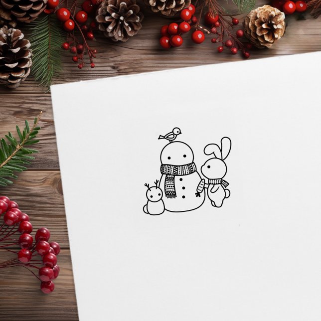 Cute Bunny Rabbit Lägger till morot i Snögubbe 1 x Stämpel (Skapare uppladdad)