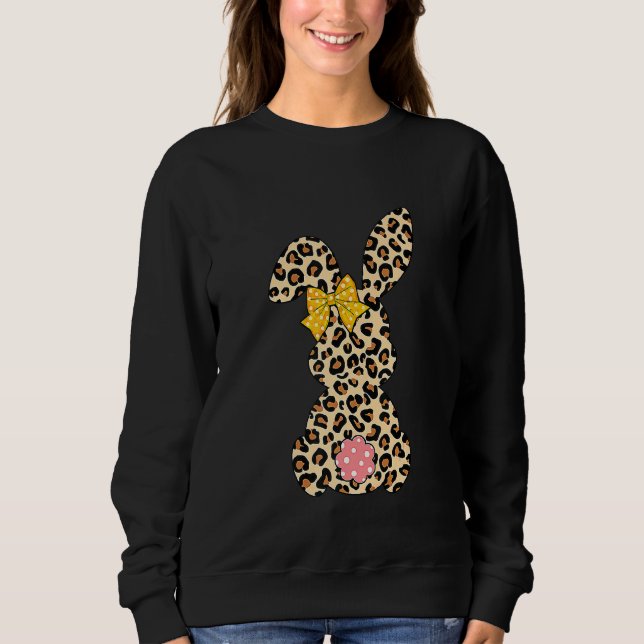 Cute Bunny Rabbit Leopard Bow Tie Glad påsk Day T Shirt (Framsida)