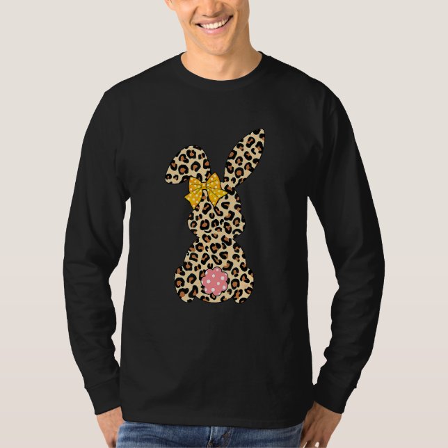 Cute Bunny Rabbit Leopard Bow Tie Glad påsk Day T Shirt (Framsida)