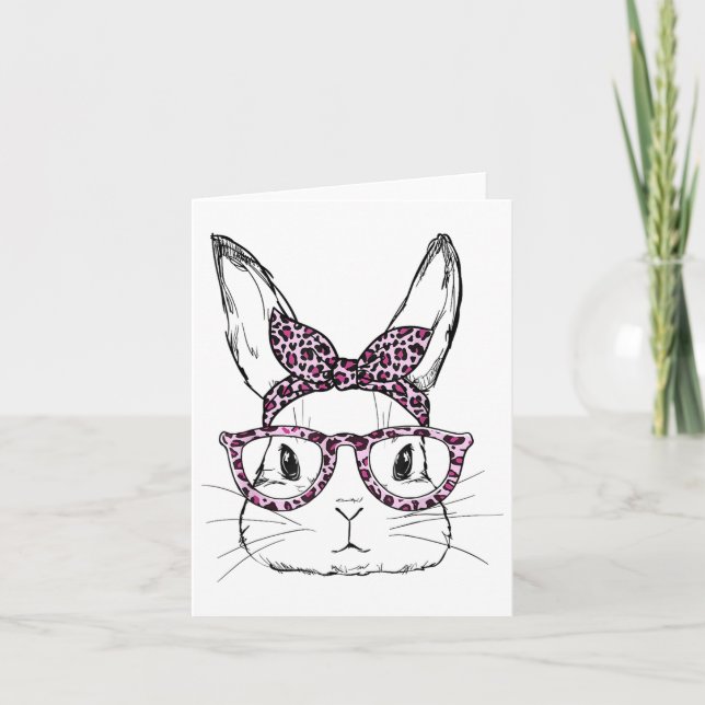 Cute Bunny Rabbit Leopard Gles Glad påsk Day Kort (Framsida)