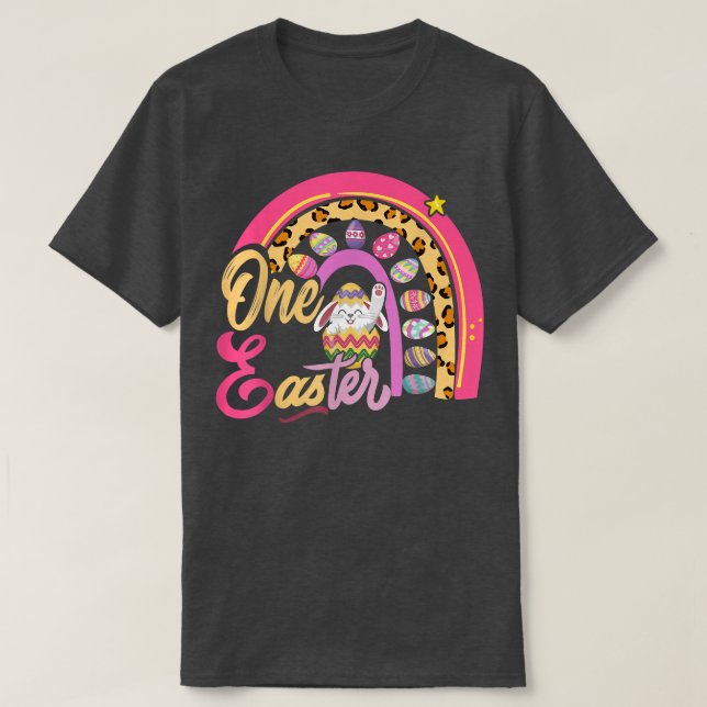 Cute Bunny Rabbit Leopard Rainbow Girl Happy Easte T Shirt (Design framsida)