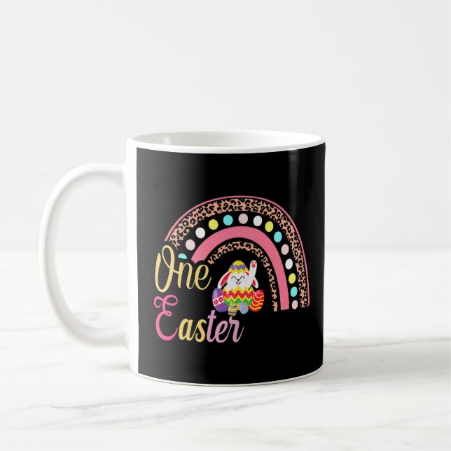 Cute Bunny Rabbit Leopard Rainbow Girl Lycklig Eas Kaffemugg (Vänster)