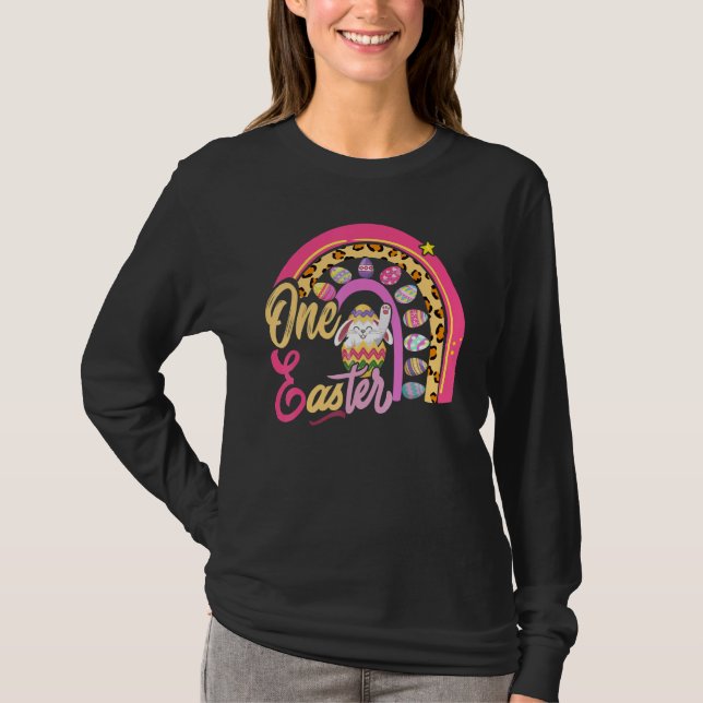 Cute Bunny Rabbit Leopard Rainbow Girl Lycklig Eas T Shirt (Framsida)