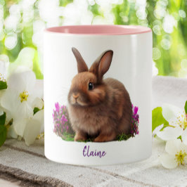 Cute Bunny Rabbit Lila blommor Personlig Två-Tonad Mugg