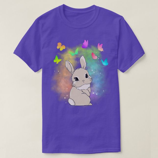 Cute Bunny Rabbit magiskt damm Färg och Butterflie T Shirt (Design framsida)