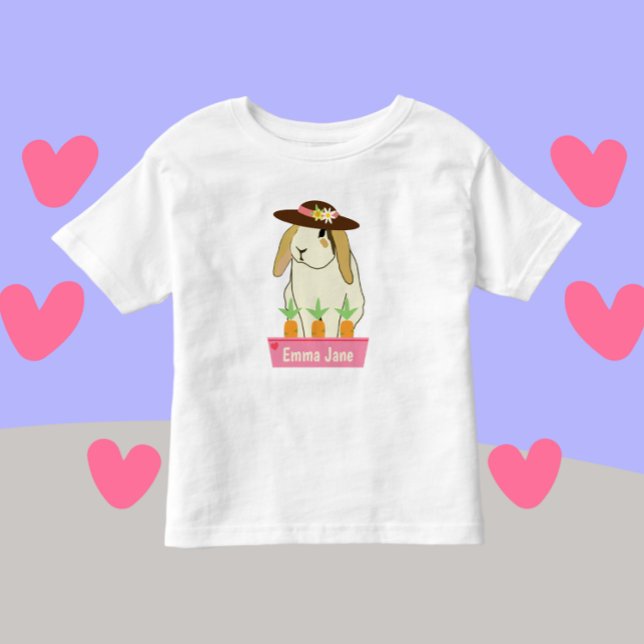 Cute Bunny Rabbit med Hat och Namn T Shirt (Skapare uppladdad)