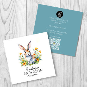 Cute Bunny Rabbit med varm barnvakt i färg Fyrkantigt Visitkort