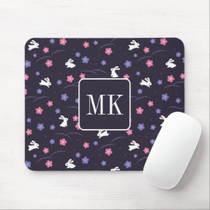 Cute Bunny Rabbit Mönster Monogram Initialer Lila Musmatta