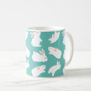 Cute Bunny Rabbit Mönster på Teal Kaffemugg
