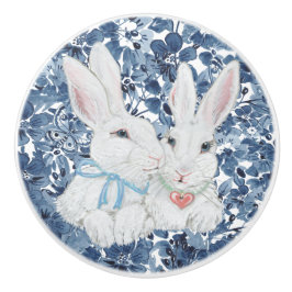 Cute Bunny Rabbit Navy Blue Flower Butterfly Girly Knopp