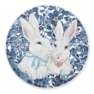 Cute Bunny Rabbit Navy Blue Flower Butterfly Girly Knopp