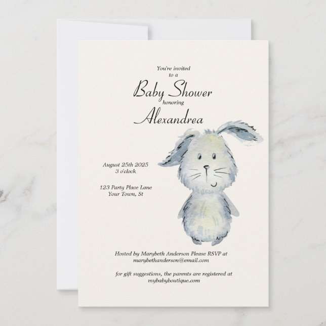 Cute Bunny Rabbit Neutralt Baby Shower Inbjudningar (Framsida)