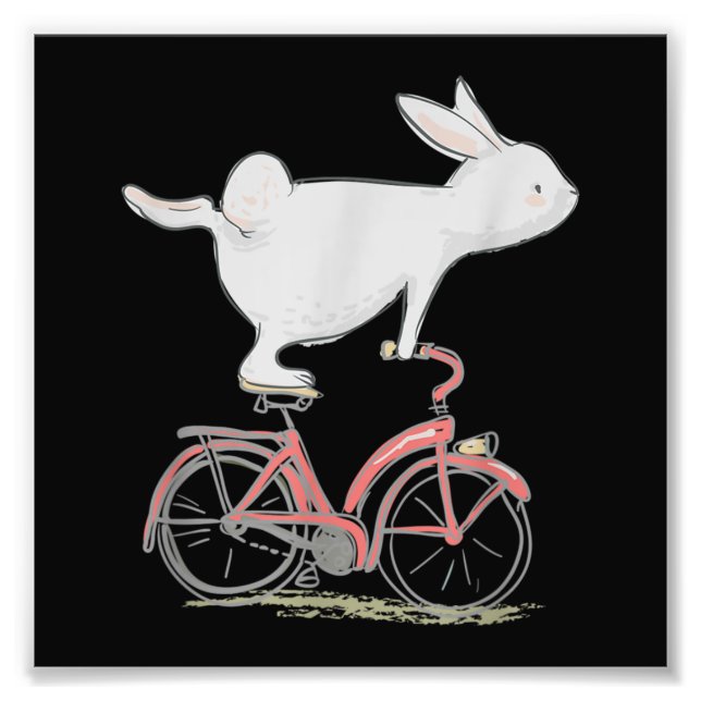 Cute Bunny Rabbit On Bike Cycling Bicycle Fototryck (Framsidan)