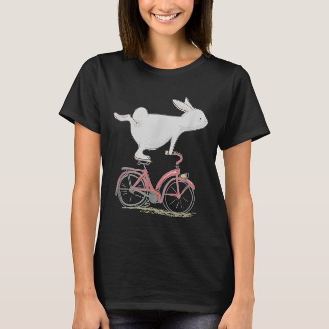 Cute Bunny Rabbit On Bike Cycling Bicycle T Shirt (Framsida)