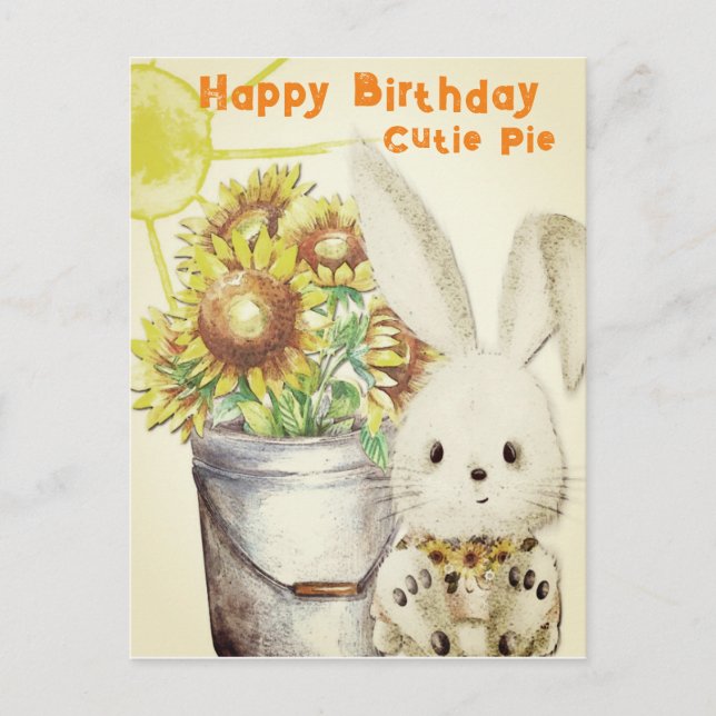 Cute Bunny Rabbit Orange Gult Solblommor | Vykort (Framsida)