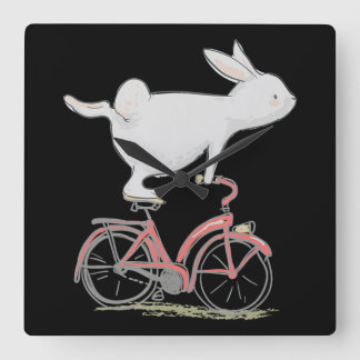 Cute Bunny Rabbit på Bike Cycling Bicycle Fyrkantig Klocka