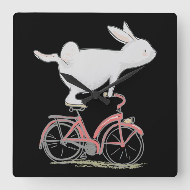 Cute Bunny Rabbit på Bike Cycling Bicycle Fyrkantig Klocka (Framsida)