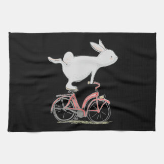 Cute Bunny Rabbit på Bike Cycling Bicycle Kökshandduk