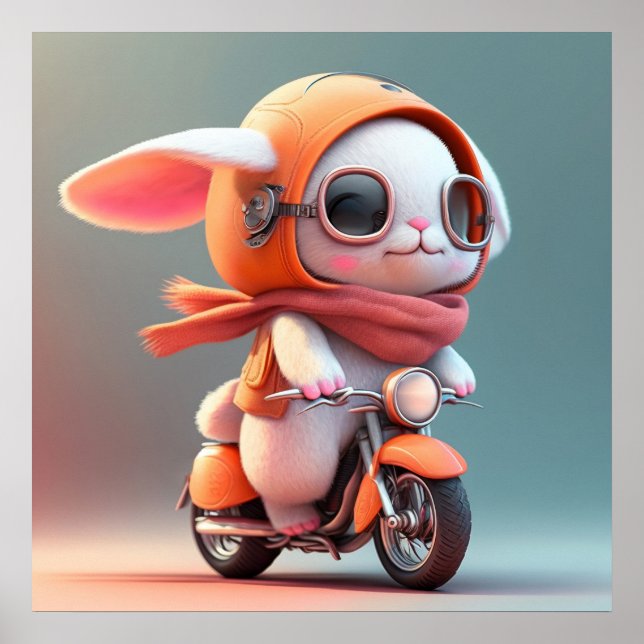 Cute Bunny Rabbit på Scooter Poster (Framsidan)