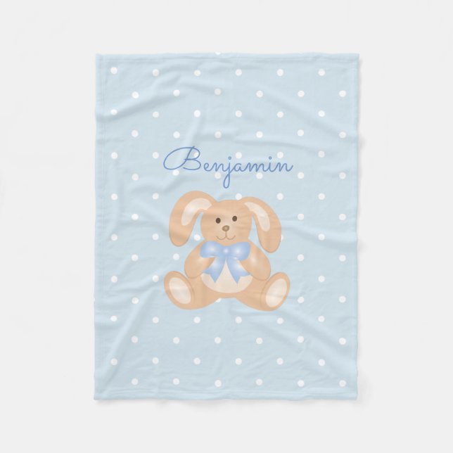 Cute Bunny Rabbit Pastel Blue Polka dots Kids Fleecefilt (Framsidan)
