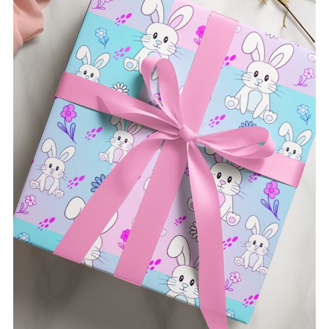 Cute Bunny Rabbit Pastel Rosa Baby blue Roligt Presentpapper (Skapare uppladdad)