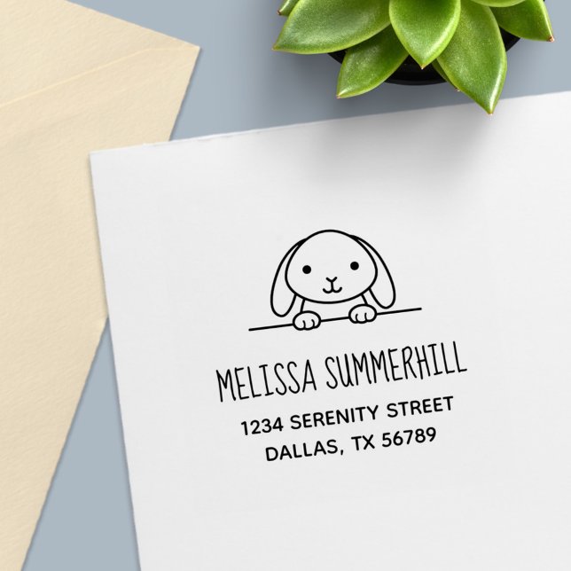 Cute Bunny Rabbit Peeking ovanför Adress 2 Självfärgande Stämpel (Skapare uppladdad)