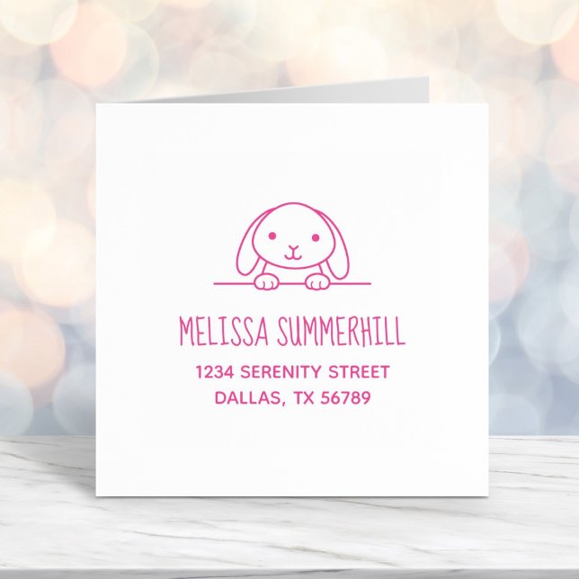 Cute Bunny Rabbit Peeking ovanför Adress 2 Självfärgande Stämpel (Skapare uppladdad)